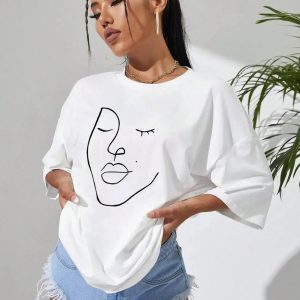 Abstract Woman Face Tee - Y2K Aesthetic, Coquette Style, Trendy Fashion