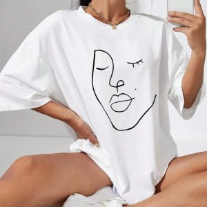 Abstract Woman Face Tee - Y2K Aesthetic, Coquette Style, Trendy Fashion