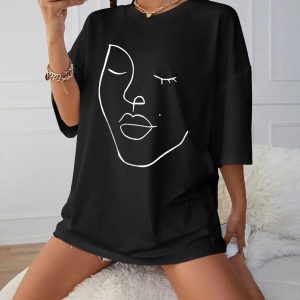 Abstract Woman Face Tee - Y2K Aesthetic, Coquette Style, Trendy Fashion