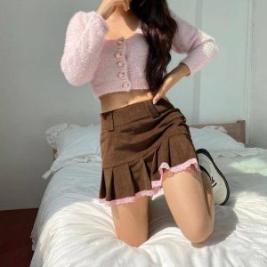 Aesthetic Corduroy Skirt with Ruffles - Y2K Fashion Essential