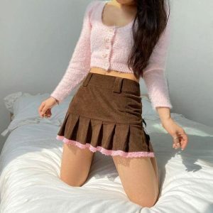 Aesthetic Corduroy Skirt with Ruffles - Y2K Fashion Essential