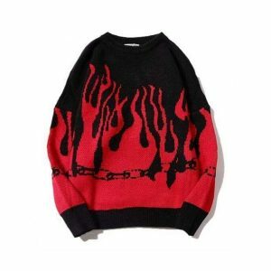 Aesthetic Flame Sweater: Y2K Fashion, Cozy Grunge Style, Trendy Layering