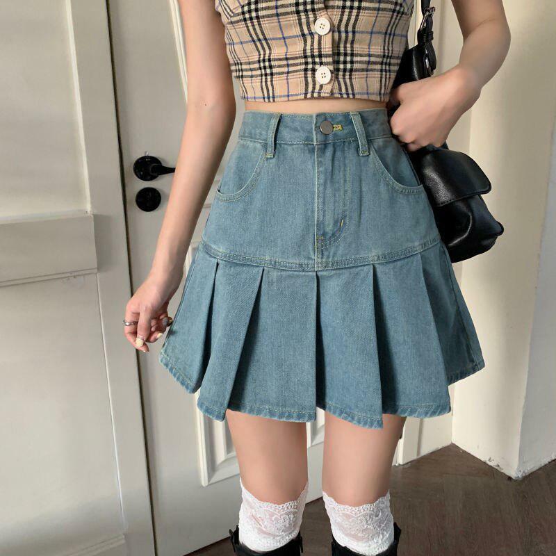 Aesthetic Pleated Denim Mini Skirt for Y2K Fashion Lovers