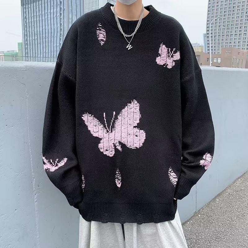 Butterfly Distressed Knit Sweater - Y2K Aesthetic for Cozy Vibes