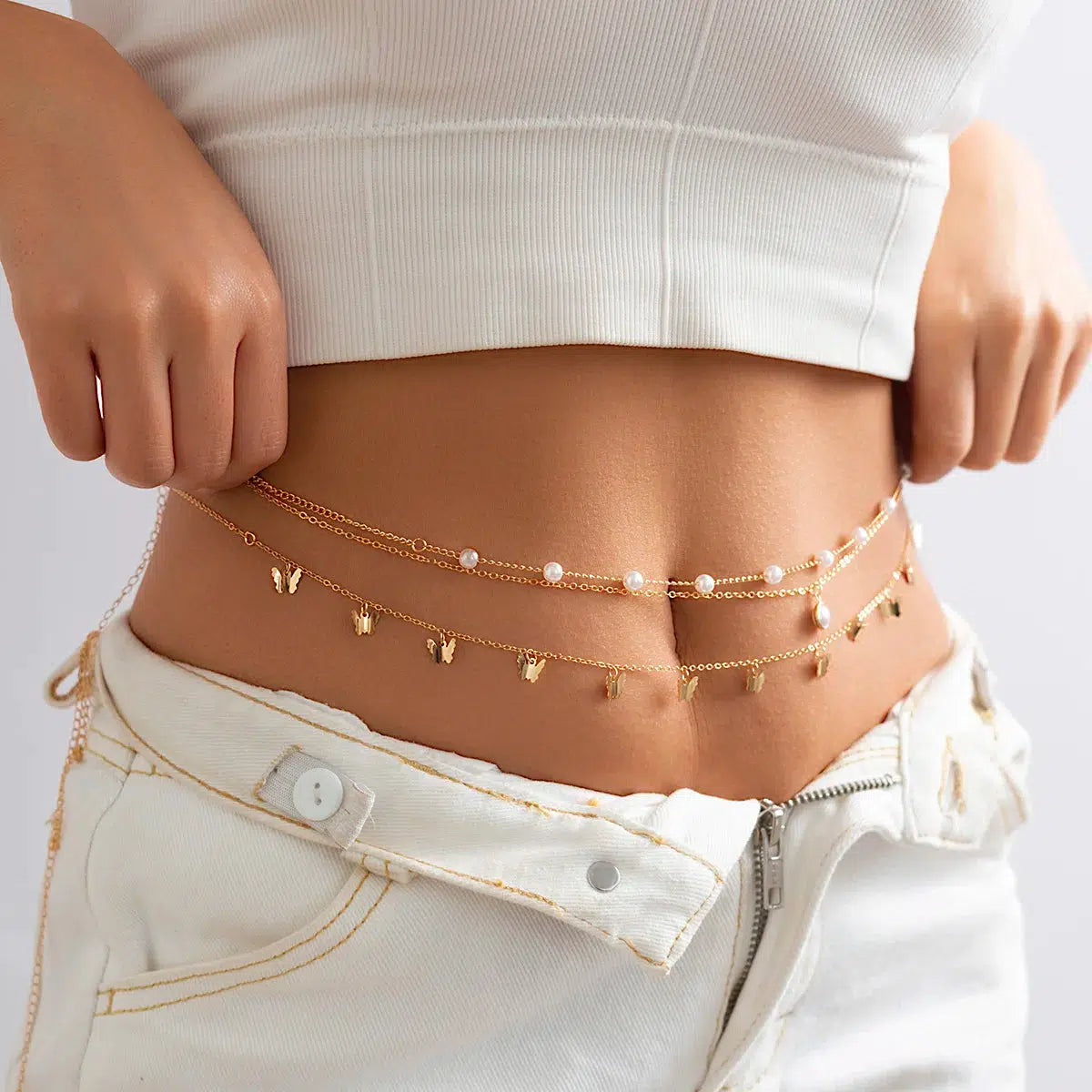 Butterfly Layered Beaded Belly Chain - Aesthetic Jewelry for Y2K Fashion