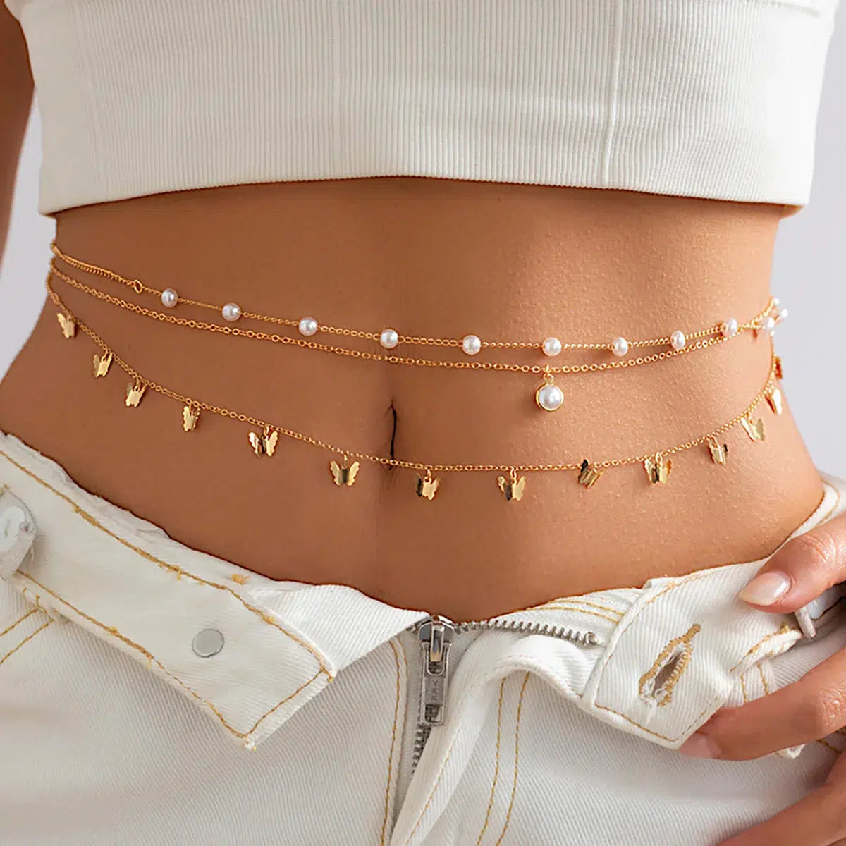 Butterfly Layered Beaded Belly Chain - Aesthetic Jewelry for Y2K Fashion