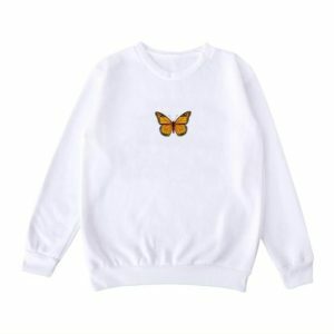 Butterfly White Sweatshirt - Y2K Aesthetic, Coquette Style, Trendy Fashion