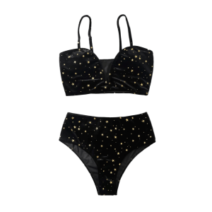 Celestial Y2K Aesthetic Swimsuit with Front Clasp Buckles and Ruffles