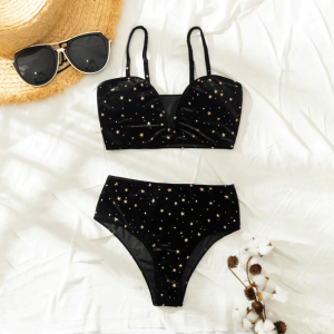 Celestial Y2K Aesthetic Swimsuit with Front Clasp Buckles and Ruffles