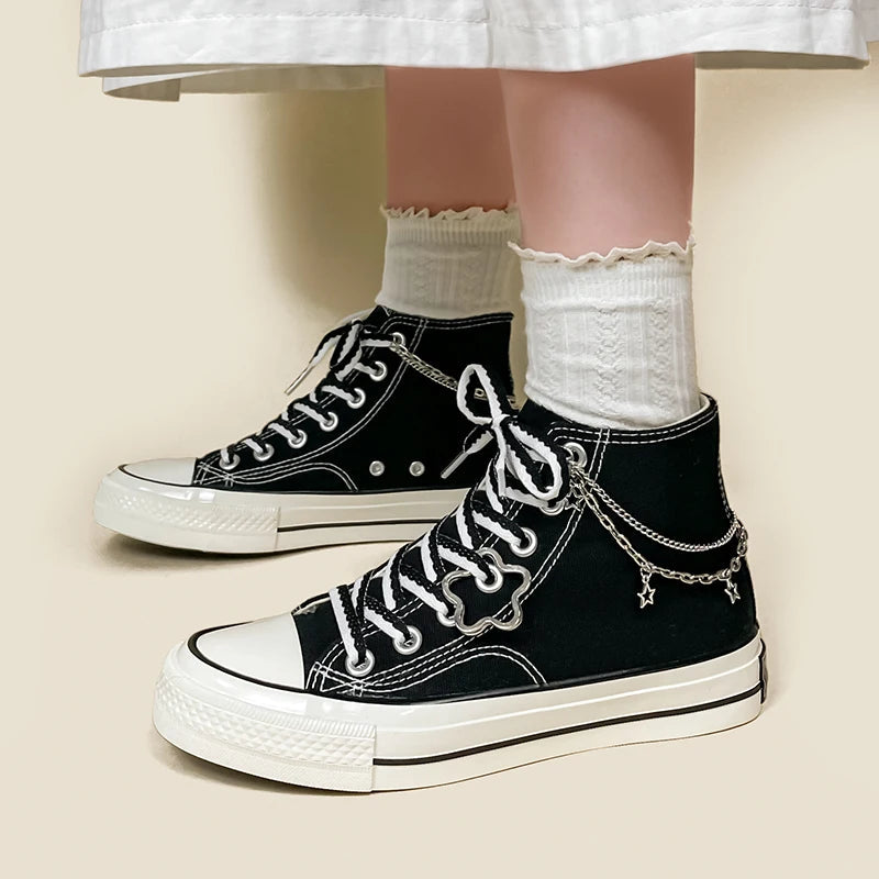 Chain with Stars Canvas Shoes - Y2K Aesthetic Footwear for Trendy Looks