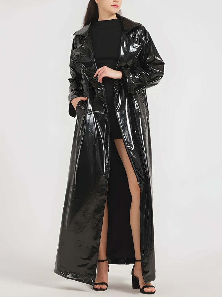 Chic Black Trench Coat for Y2K Fashion Lovers - Aesthetic & Versatile