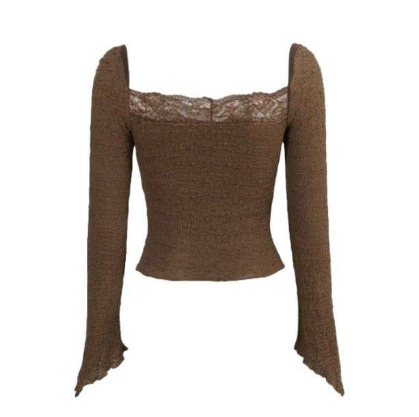 Chic Brown Fairycore Top with Ruffle Details for Aesthetic Vibes