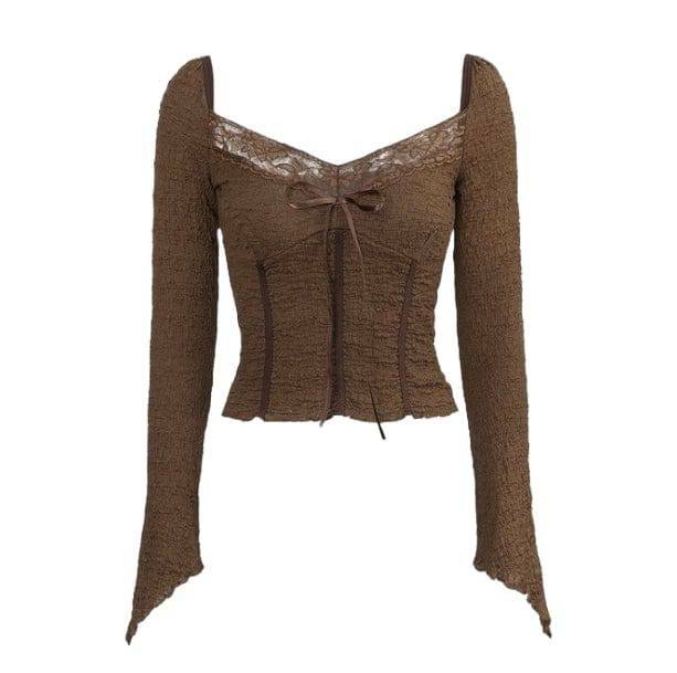 Chic Brown Fairycore Top with Ruffle Details for Aesthetic Vibes