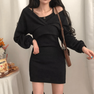 Chic Brown Knitted Mini Dress - Y2K Aesthetic for Trendy Outfits