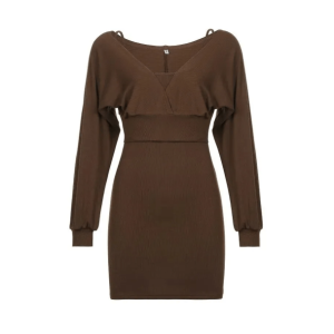 Chic Brown Knitted Mini Dress - Y2K Aesthetic for Trendy Outfits