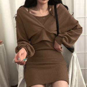 Chic Brown Knitted Mini Dress - Y2K Aesthetic for Trendy Outfits