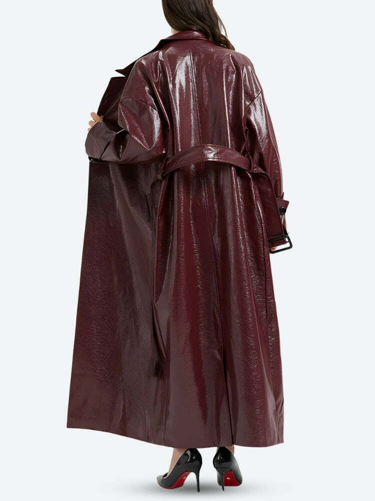 Chic Burgundy Faux Leather Coat for Y2K Fashion & Aesthetic Styles