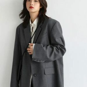 Chic Y2K Aesthetic Blazer with Wide Shoulders for Trendy Outfits