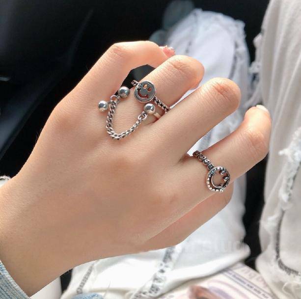 Chic Y2K Aesthetic Coquette Happy Ring Set for Trendy Fashion Lovers