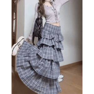 Chic Y2K Plaid Skirt with Ruffles - Aesthetic Coquette Style