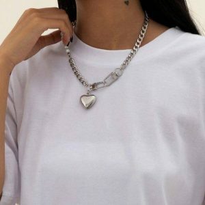 Chunky Heart Necklace - Y2K Aesthetic Jewelry for Coquette Style Lovers