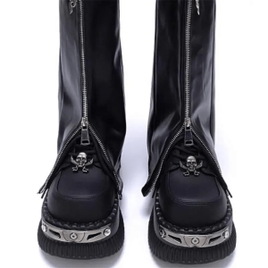 Chunky Platform Metal Skull Pumps - Y2K Grunge Aesthetic Footwear