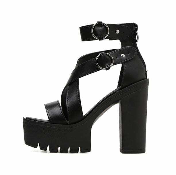 Chunky Round Buckle High Heels - Y2K Fashion & Aesthetic Coquette Style