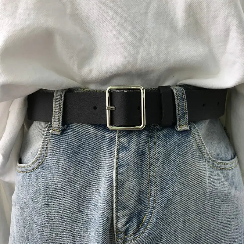 Classic Faux Leather Belt - Essential Accessory for Y2K & Aesthetic Styles