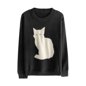 Coquette Aesthetic Black Kitty Sweater - Y2K Grunge Style Top