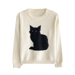 Coquette Aesthetic Black Kitty Sweater - Y2K Grunge Style Top