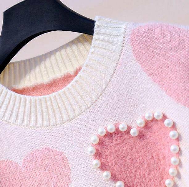 Coquette Aesthetic Pink Hearts Sweater - Y2K Fashion Essential