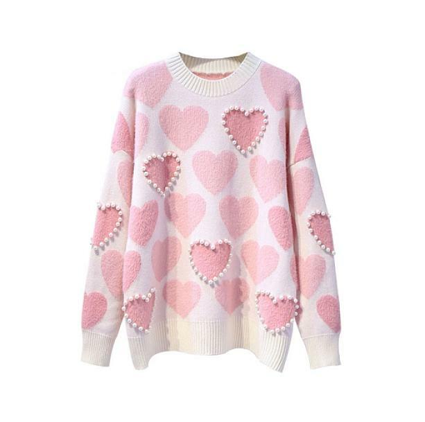 Coquette Aesthetic Pink Hearts Sweater - Y2K Fashion Essential