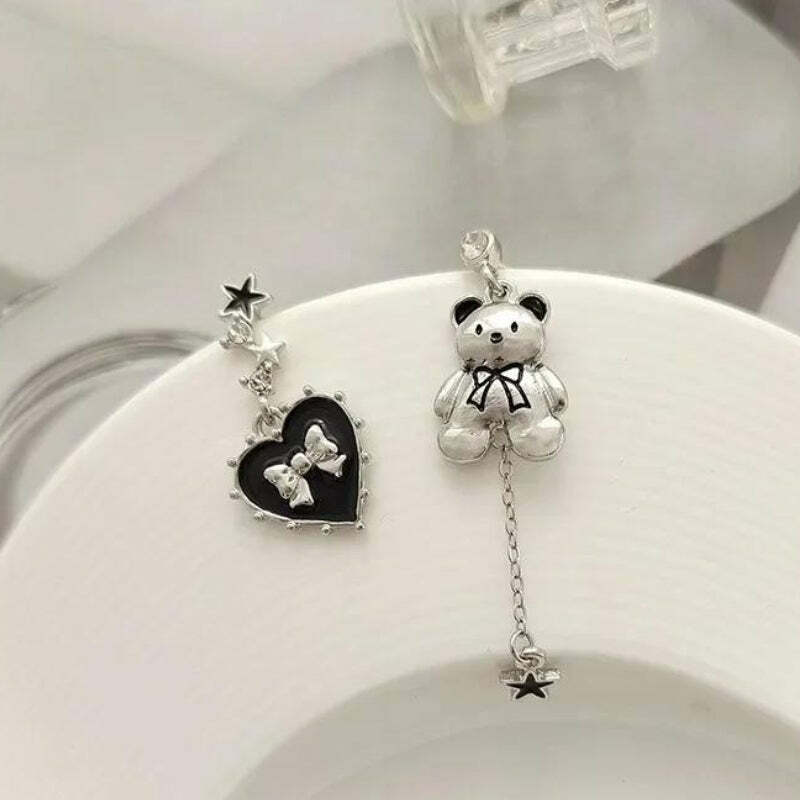 Coquette Bear Bow Earrings - Aesthetic Jewelry for Y2K Fashion Lovers