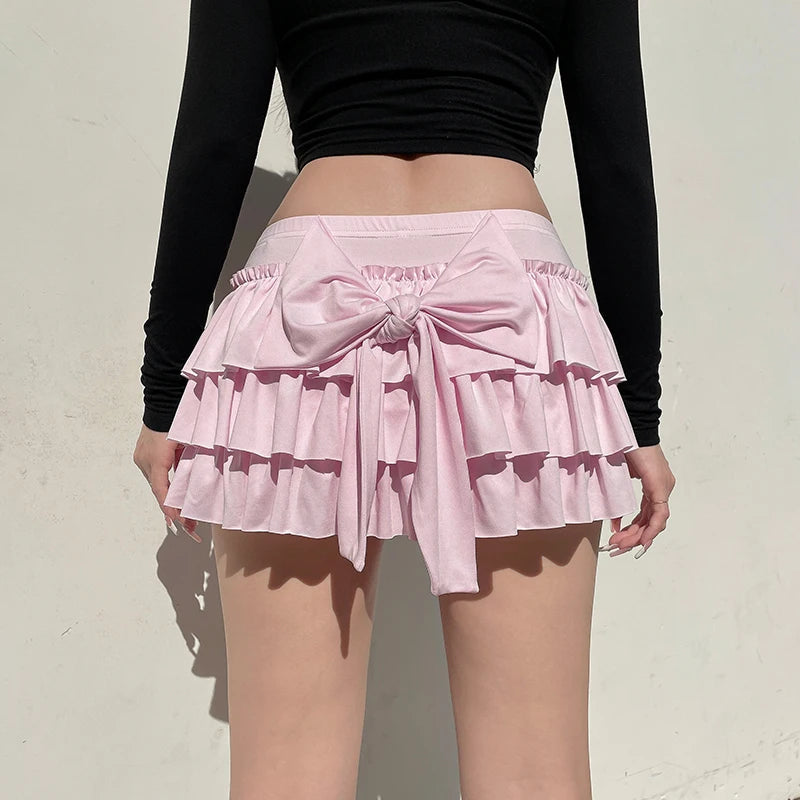 Coquette Bow Layered Mini Skirt - Y2K Aesthetic Fashion Essential