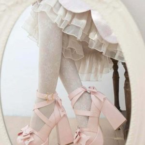 Coquette Bow Star Buckled Platform Heels for Aesthetic Fashion Lovers