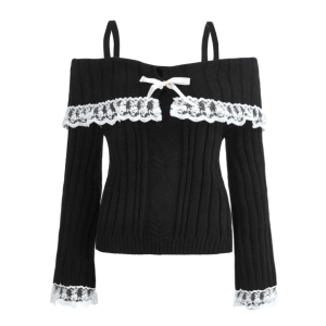 Coquette Off Shoulder Sweater - Y2K Aesthetic Fashion Essential