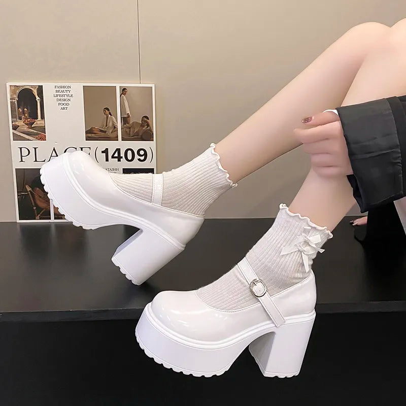 Coquette Platform Chunky Mary Jane Shoes for Y2K Aesthetic Fashion