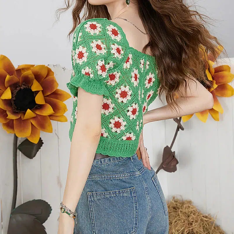 Cottagecore Aesthetic Floral Crochet Cardigan for Vintage Vibes