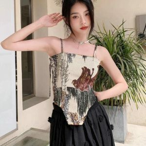 Cottagecore Aesthetic Zip-Up Corset Top for Y2K Fashion Lovers