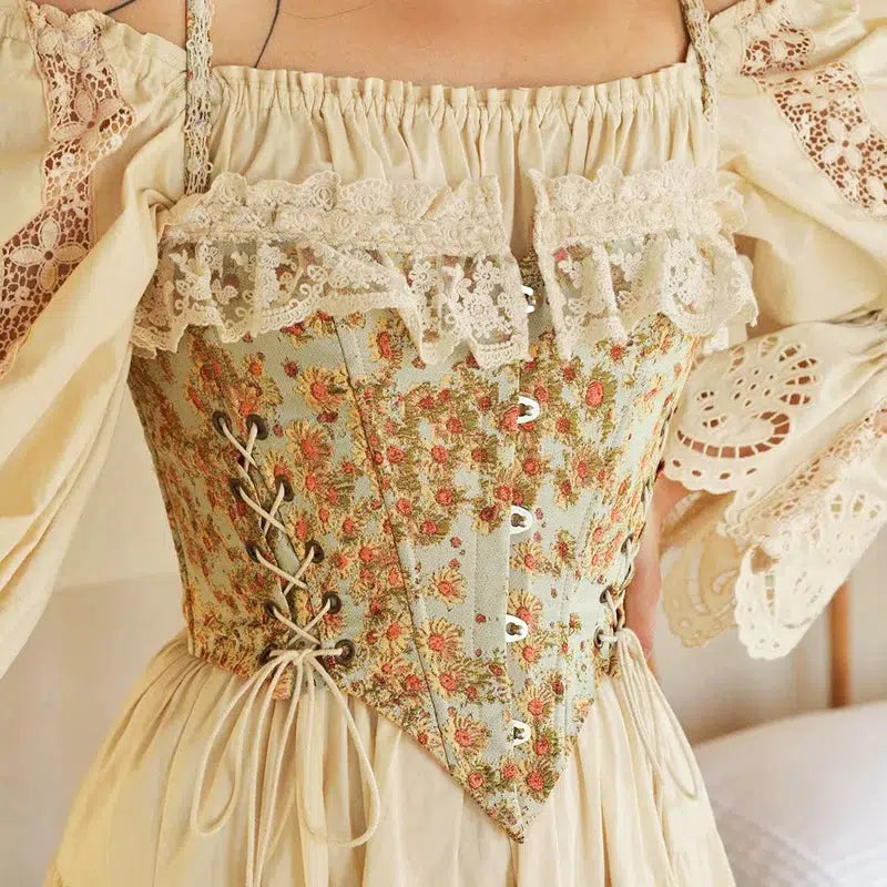 Cottagecore Floral Lace-Up Corset Top for Aesthetic Coquette Style