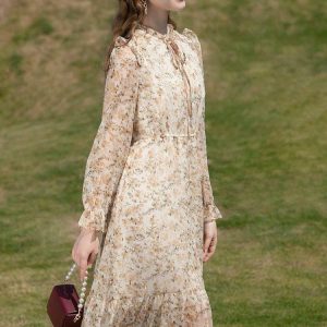 Cottagecore Lace Floral Midi Dress - Aesthetic Vintage Style Outfit
