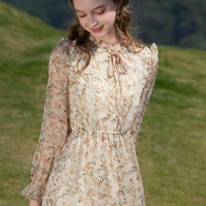 Cottagecore Lace Floral Midi Dress - Aesthetic Vintage Style Outfit