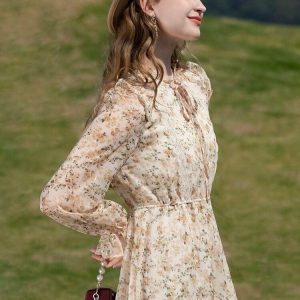 Cottagecore Lace Floral Midi Dress - Aesthetic Vintage Style Outfit