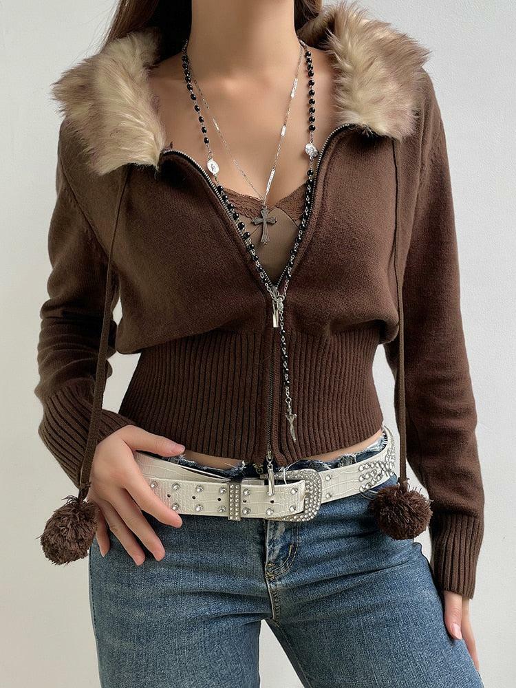 Cropped Zip-Up Cardigan: Y2K Fashion, Aesthetic Coquette Style, Trendy Look