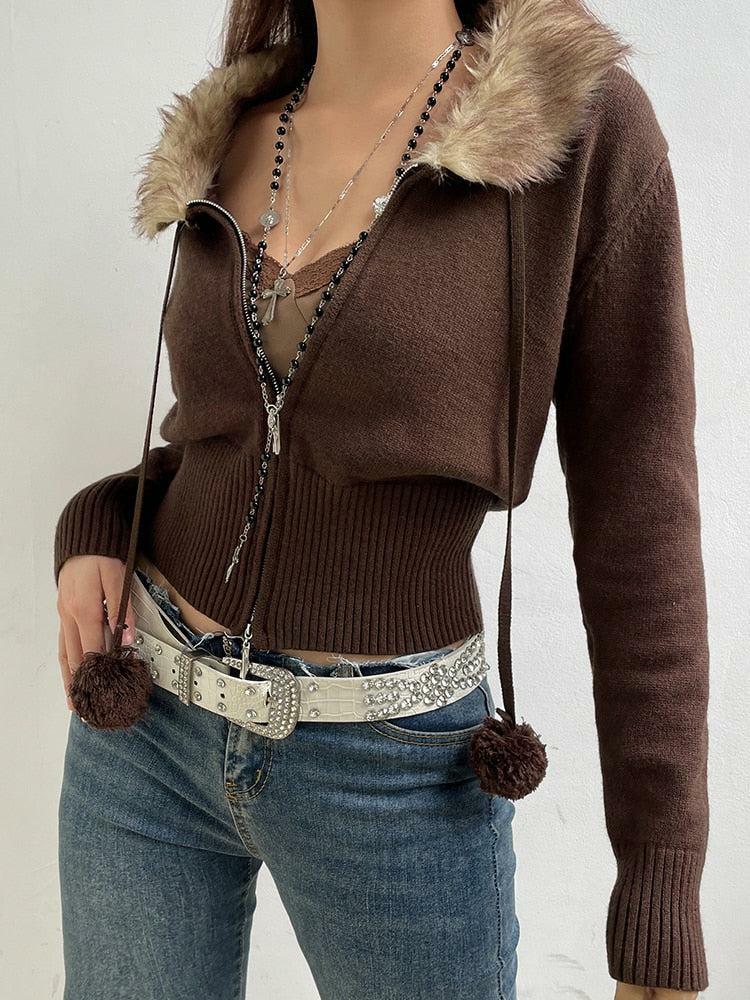 Cropped Zip-Up Cardigan: Y2K Fashion, Aesthetic Coquette Style, Trendy Look