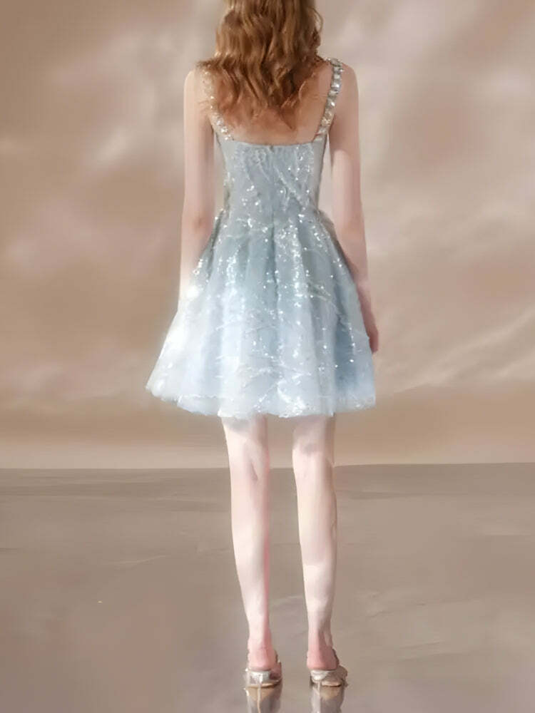 Crystal Strap Sequin Mini Dress - Y2K Aesthetic Party Outfit