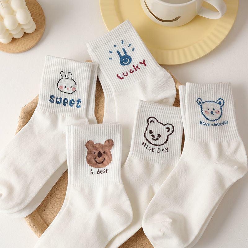 Cute Kawaii Patterned Socks - 5 Pairs of Aesthetic Mismatched Styles