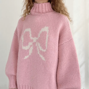 Cutesy Bow Sweater: Y2K Fashion Essential for Aesthetic Coquette Style