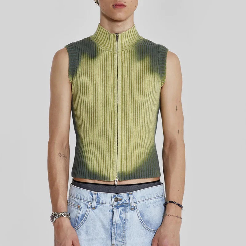 Cyberpunk Aesthetic Zip-Up Cardigan Vest for Trendy Y2K Fashion