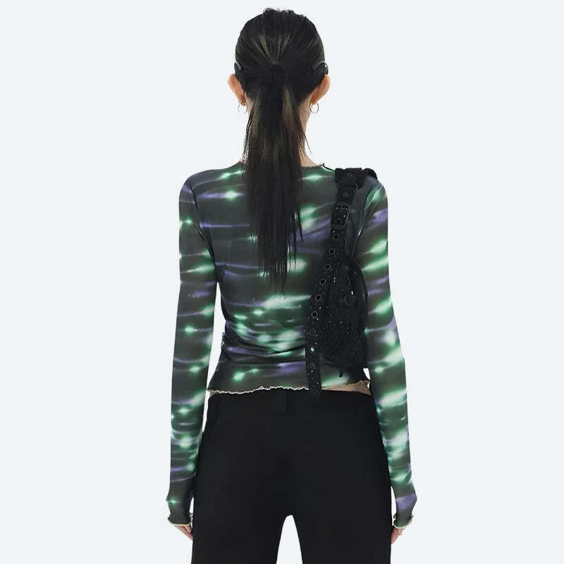 Cyberpunk Green Lights Mesh Top - Aesthetic Grunge & Y2K Fashion